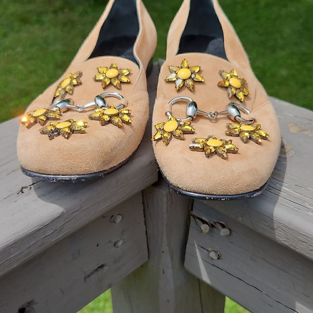 GUCCI Kira Horsebit Jeweled Daisy Loafers size 37.5 - Picture 3 of 11